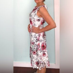 T Tahari White and Pink Floral Midi Dress